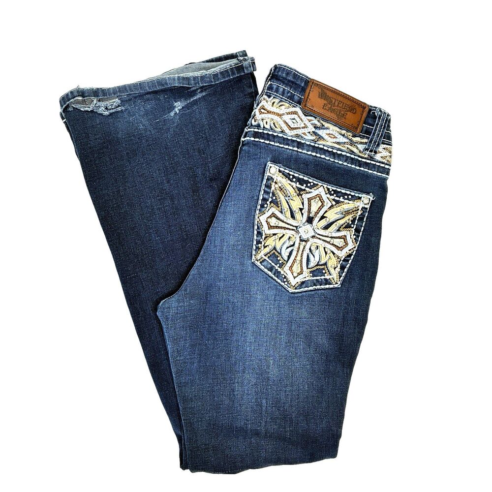 Westfield Eagle Flared Jeans Embellished Cross Size 9 Y2K Bling Cowgirl Festival